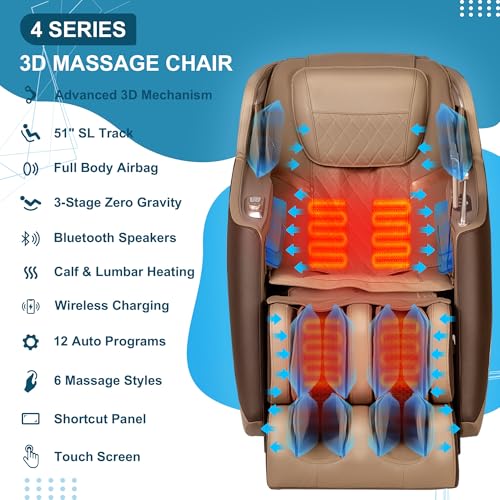 Massage Chair, 3D Massage Chair Full Body, Zero Gravity Shiatsu Recliner W/Heating, SL Track, Wireless Charger, Bluetooth Speaker, Foot Rollers