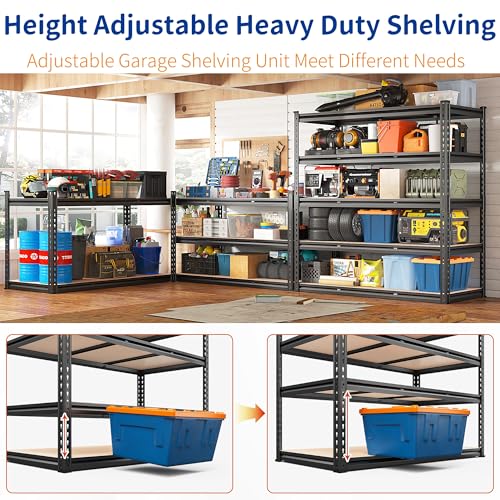 REIBII 48" W Garage Shelving Heavy Duty 3020LBS Storage Shelves 5 Tier Heavy Duty Shelving Adjustable Garage Shelves for Basement, Warehouse