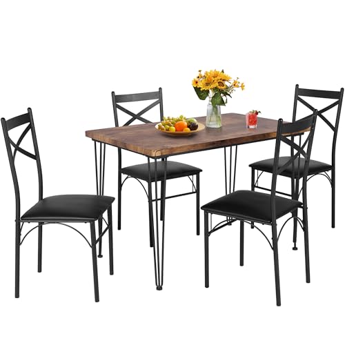 VECELO Kitchen Dining Room Table Set with 2 Chairs for Small Space, Apartment,Metal Steel Frame