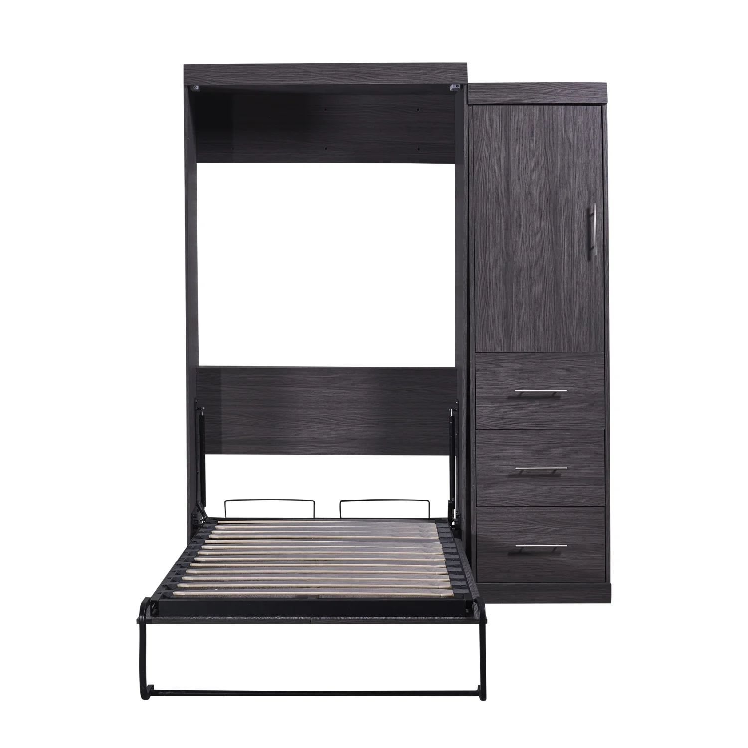 Churanty Twin Size Murphy Bed with Wardrobe and Drawers,Cabinet Beds Foldable Wall Bed Frame for Guest Room Home Office, Gray - Radiant Selections