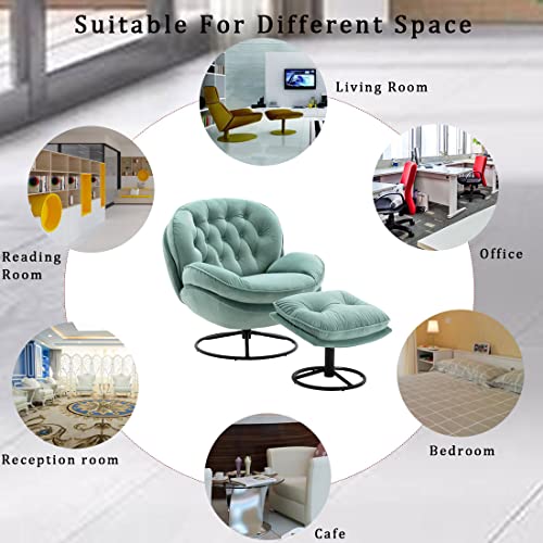 Baysitone Velvet Swivel Accent Chair with Ottoman Set, Modern Lounge Chair with Footrest, Comfy Armchair with 360 Degree Swiveling for Living Room