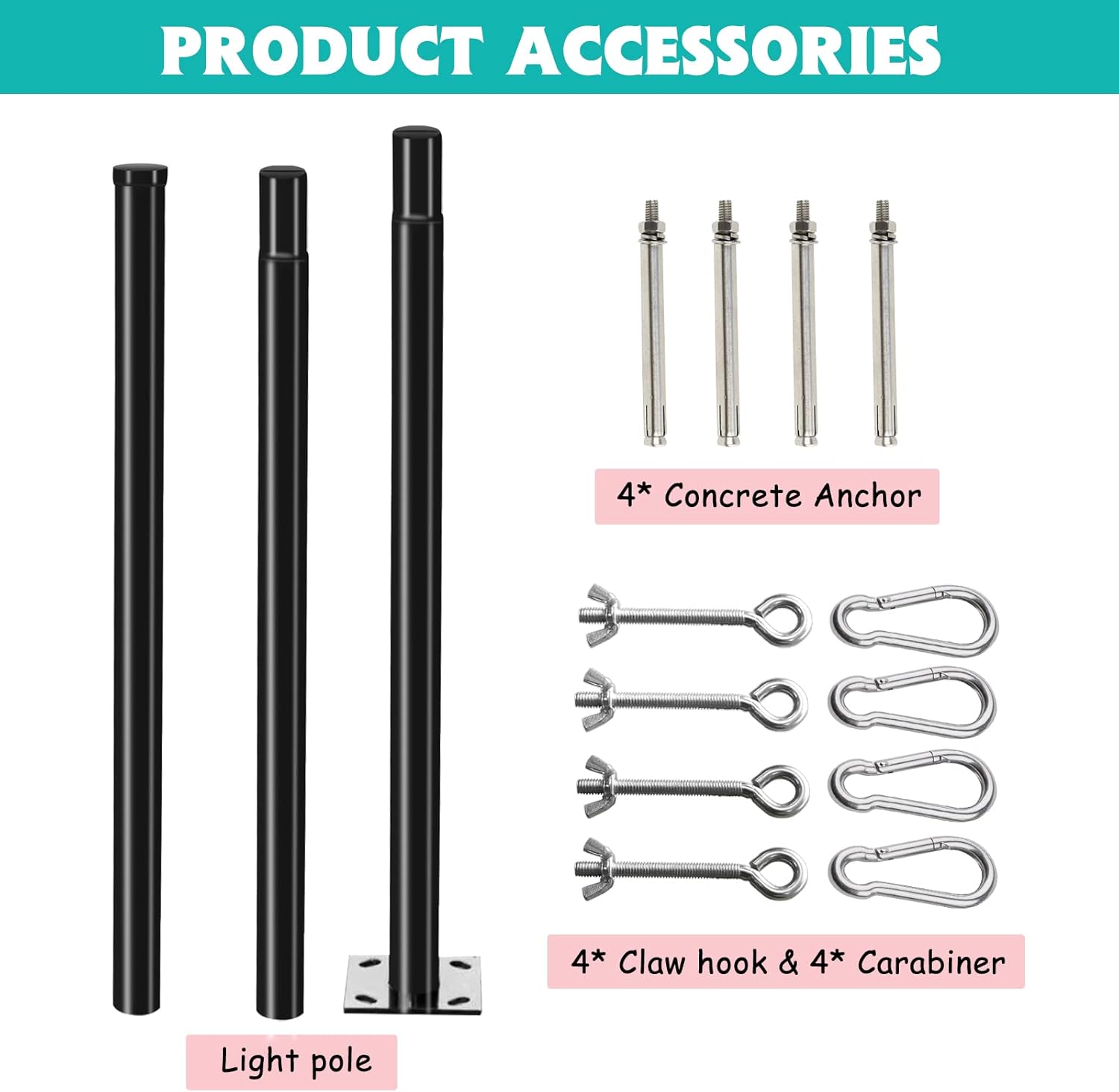 Slsy Outdoor String Light Pole Stand 8/10 FT, Awning Canopy Support Pole for Concrete Deck