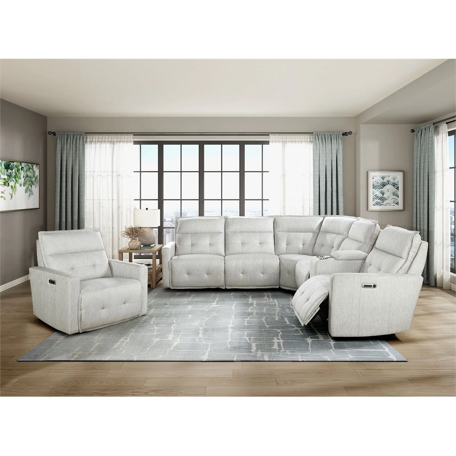 Pemberly Row 6-Piece Fabric Modular Power Reclining Sectional in White