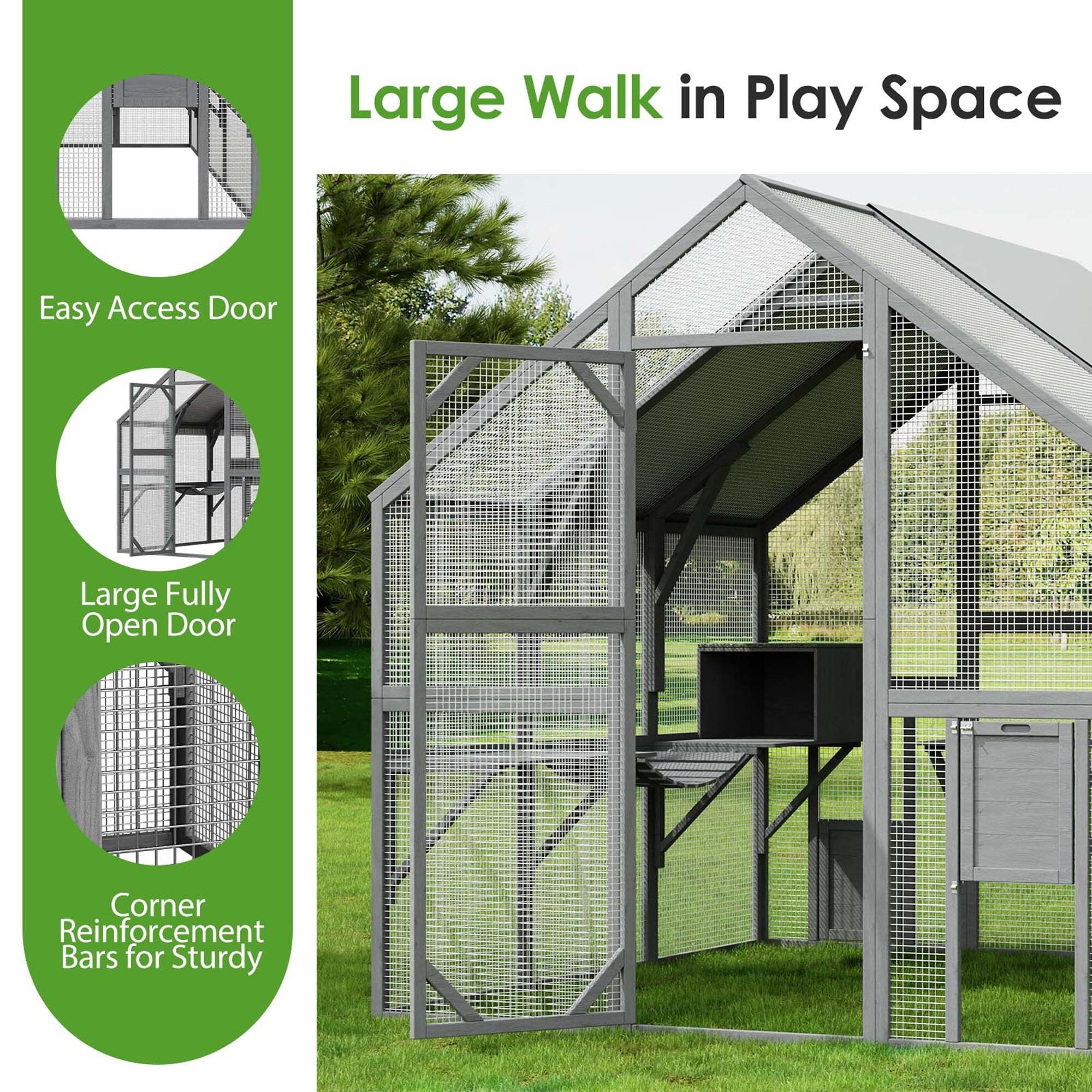 Outdoor Catio Cat House 74" H Large Cat Enclosures ,UV proof Cover 3-section,83.5"