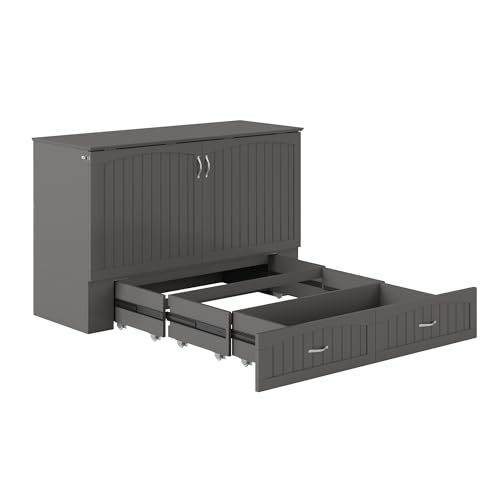 AFI Southampton Queen Murphy Bed Chest with Mattress, Storage, and Built-in Charger in Grey