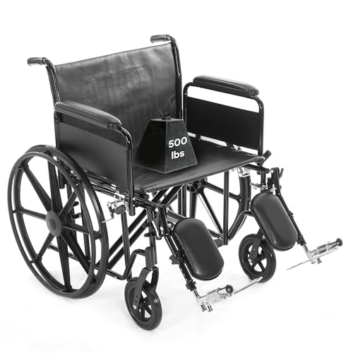 24 Inch Manual Bariatric Wheelchair for Adults Foldable - Black - Removable Full Length Arms Rest, Swing Away Footrests - 500LB Capacity