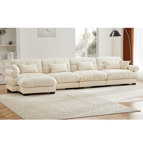 130" Modular Sectional Sofa,Velvet Upholstered Couches for Living Room,3 Seater Green Sofa Couch with Movable Ottoman