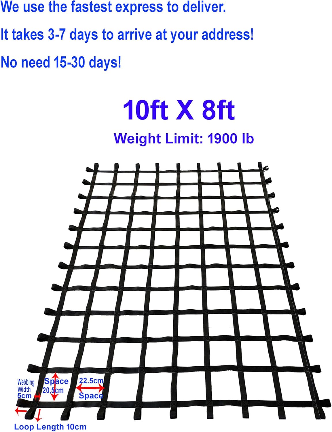 Fong 10 ft X 8 ft Climbing Cargo Net Black - Indoor Climbing net - Outdoor Playground Swing, Belt Swing, Cargo Net Playground (10ft X 8ft)