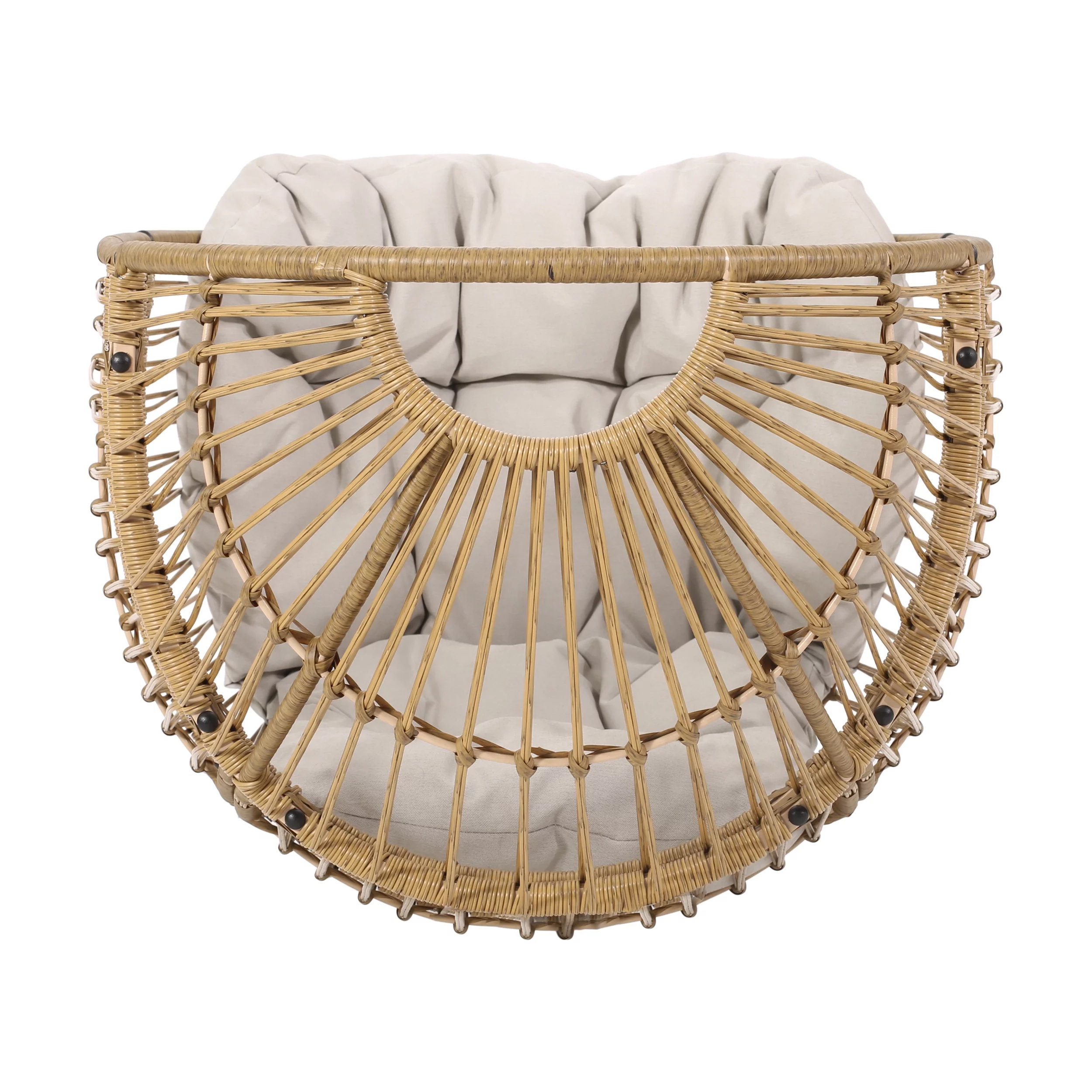 Noble House Adaline Outdoor Wicker Swivel Egg Chair with Cushion, Light Brown, Beige