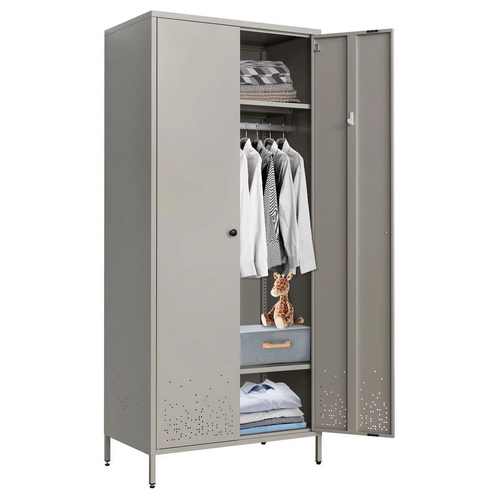 CJF Metal Storage Wardrobe Cabinet Metal Wardrobe Armoire Closet with Adjustable Hanging Rod for Bedroom, Laundry Room (Gray) - Radiant Selections