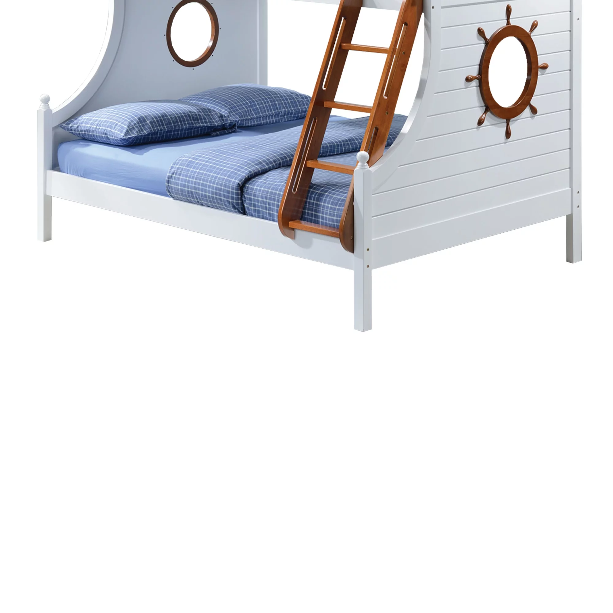 Nautical Wooden Twin/Full Bunk Bed, Oak Brown & White