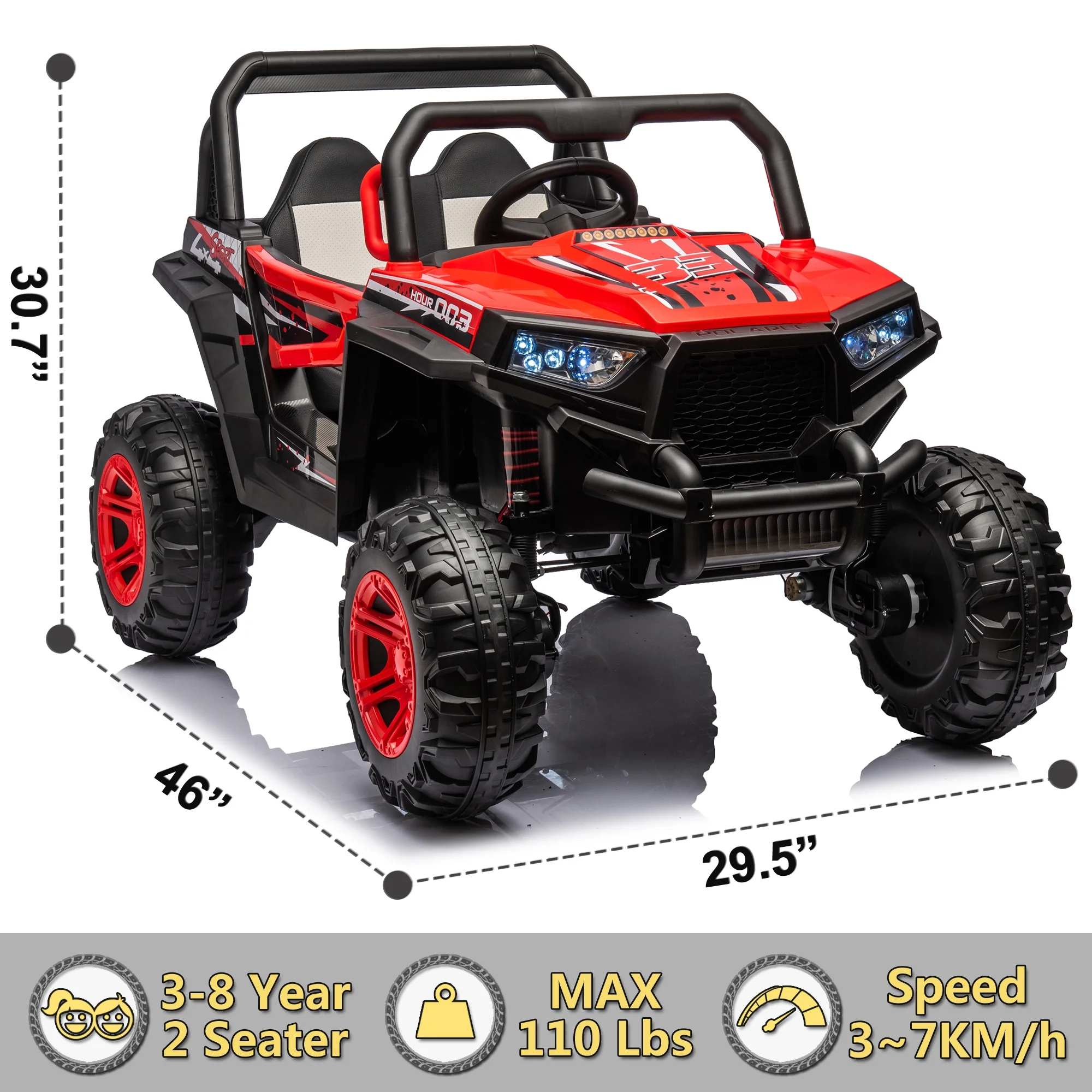 24V 2 Seater Ride on Car for Kids, 4 Wheel Drive Truck with Leather Seat and Remote Control, 24V Battery Powered Off-Road UTV Toy with LED Lights
