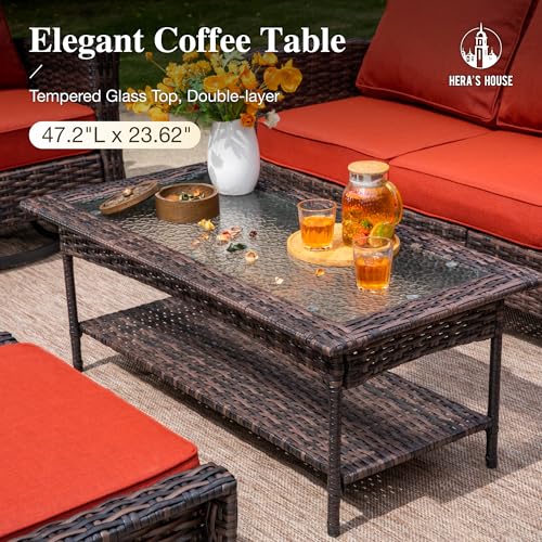 HERA'S HOUSE High Back Patio Furniture Set with Swivel Chairs, Outdoor Wicker Conversation Sets with 5.5" Comfy Cushions, 4 Piece Outside Sofa Sets