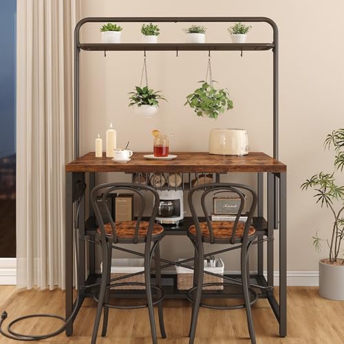 46" Large Kitchen Island Table Baker Rack with Power Outlet and 3-Tier Storage-Microwave Stand Oven Shelf, Metal Coffee Bar Table