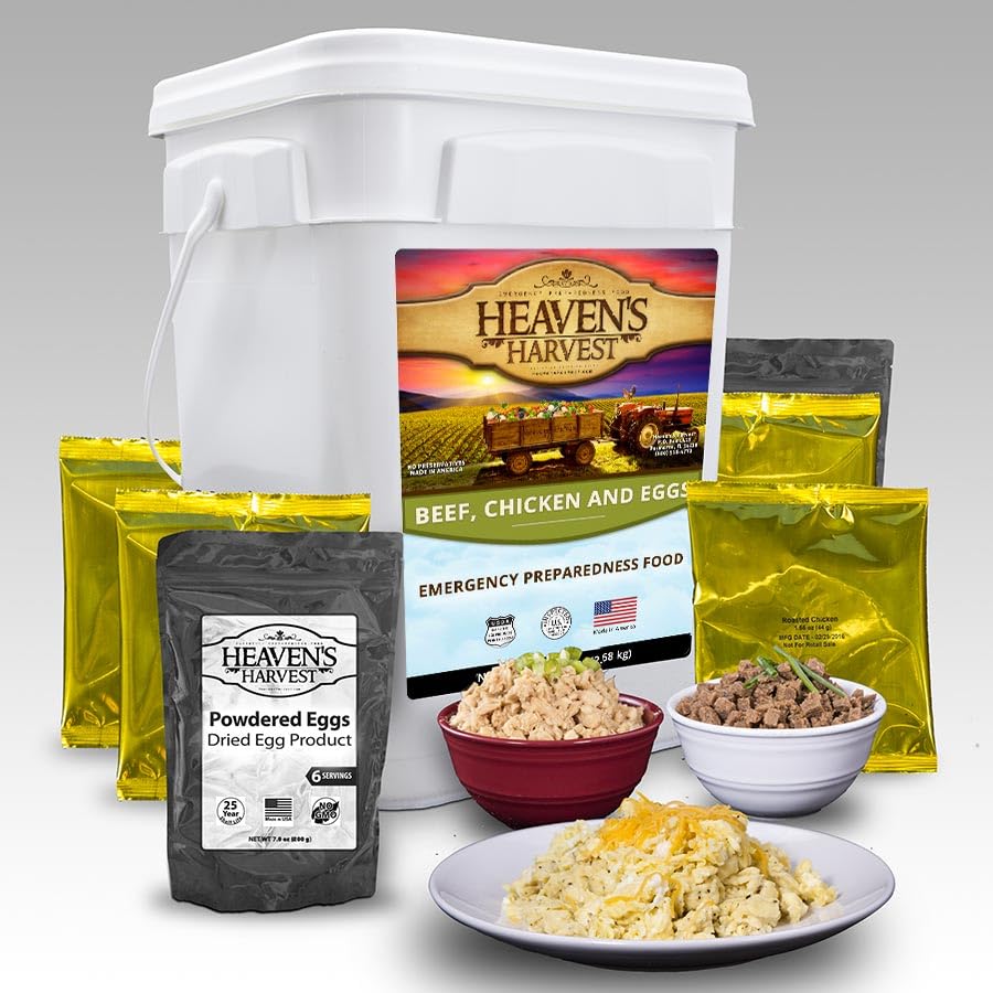 Heaven’s Harvest 25-Year Family Food Kit — Premium Emergency Food Supply. Freeze Dried Survival Food Kit + Water-Proof 25-Year Storage Bucket. MRE