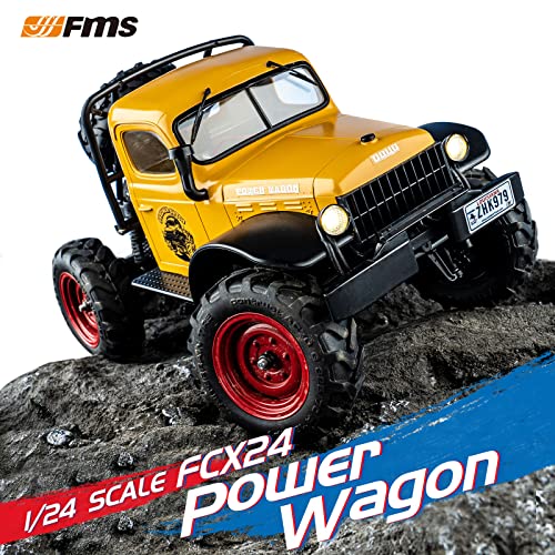 EAZYRC x FMS 1/24 Power Wagon 4WD RC Crawler RTR Truck RC Car for Sandland Desert Dirt Road for Men Boys with Battery , LED Light