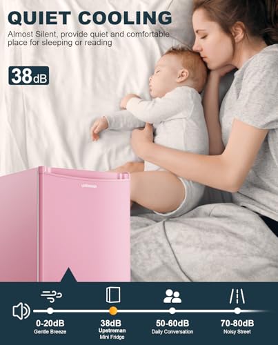 Upstreman 3.2 Cu.Ft Mini Fridge with Freezer, Single Door Mini Fridge, Dorm Fridge, Adjustable Thermostat, Mini Refrigerator for Bedroom, Office