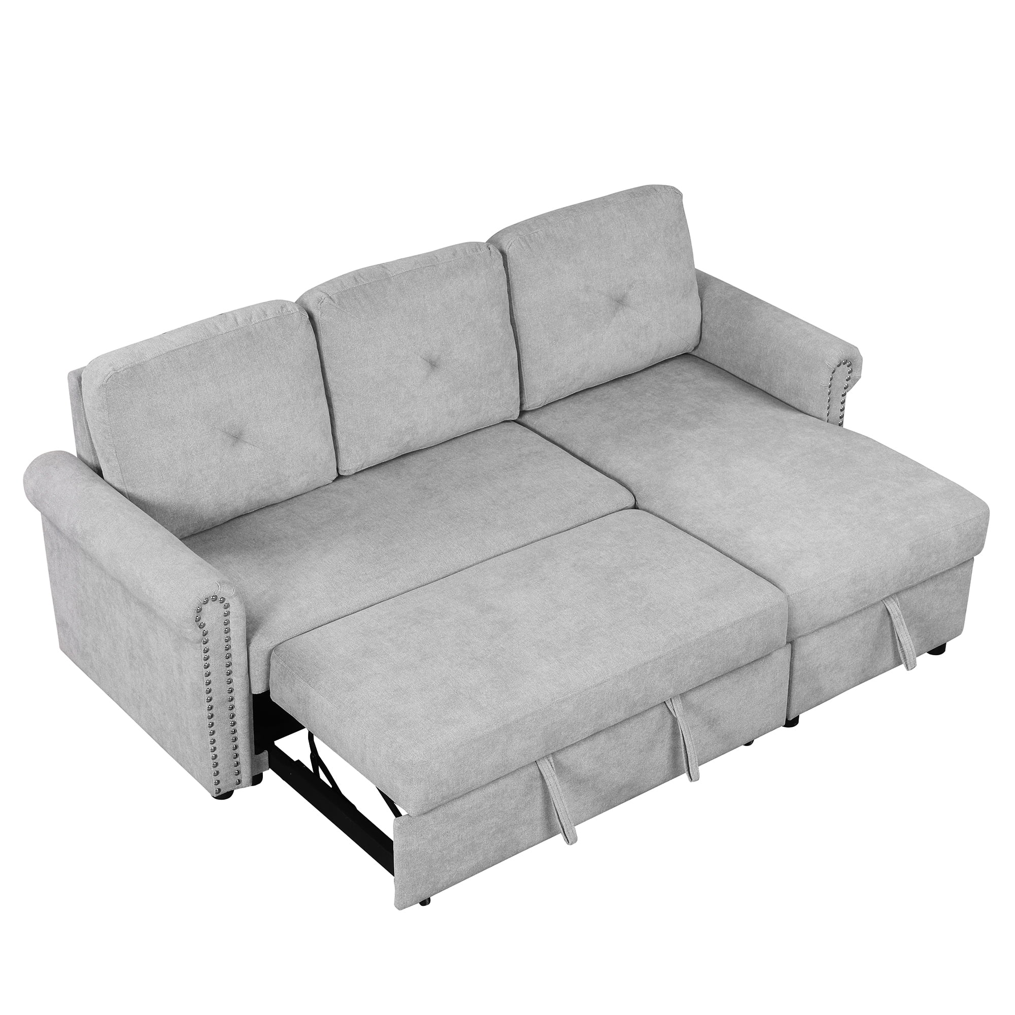 Euroco 83" L Shaped Sofa Bed Modern Convertible Sleeper Sofa Bed with Storage Chaise, Gray - Curated Treasures Market