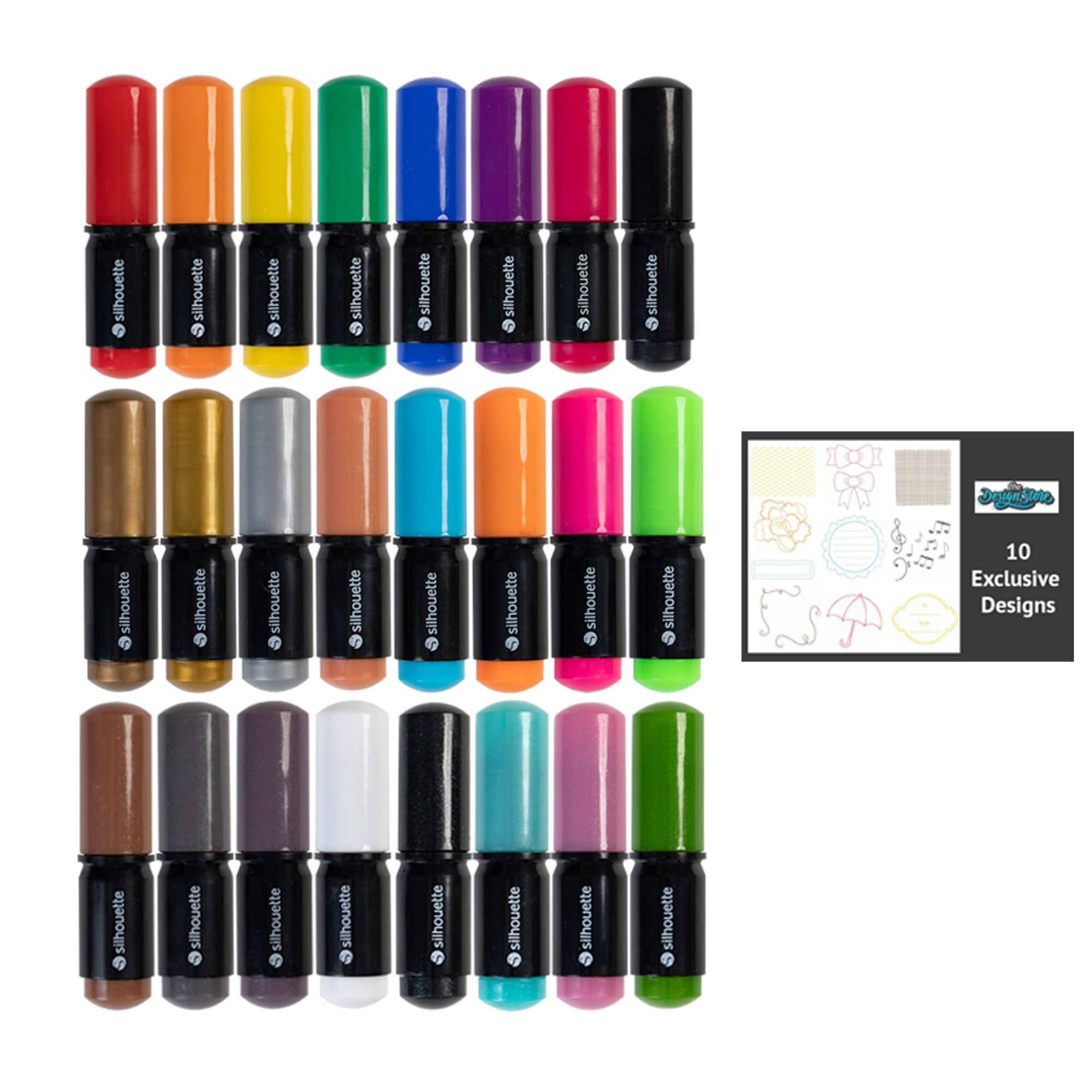 Silhouette Cameo 4 Black Bundle with Vinyl Starter Kit, Heat TRANSFER Starter Kit, 2 Autoblade-2, 24 Pack of Pens, CC Vinyl Tool
