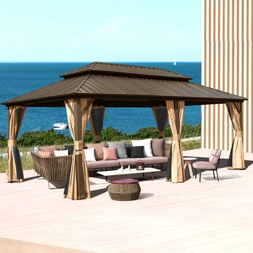 Domi 10' x 10' Hardtop Gazebo Outdoor Metal Gazebo with Galvanized Steel Double Roof Canopy, Curtains and Netting for Patio, Backyard, Deck