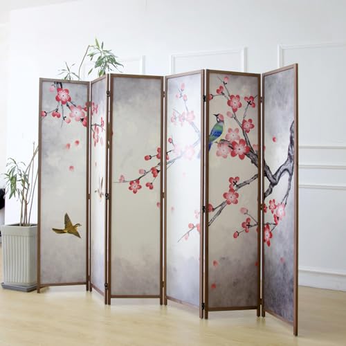 6 Panel Room Divider Screen,Double Faced Room Divider Folding Wall Divider for Room Separation,Mountains and Waters Landscape,67" H x 94.5" W