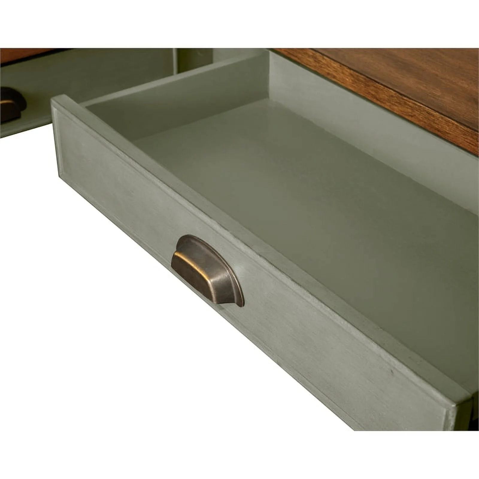 Bowery Hill Open L-shaped Wood Writing Desk & Return in Sage Green/Natural
