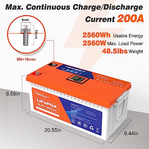 12V 300AH Low Temp Cutoff LiFePO4 Lithium Battery with Touchable Smart Display & APP Monitoring, Built-in 200A BMS,2560W Load Power, 5000+ Cycles