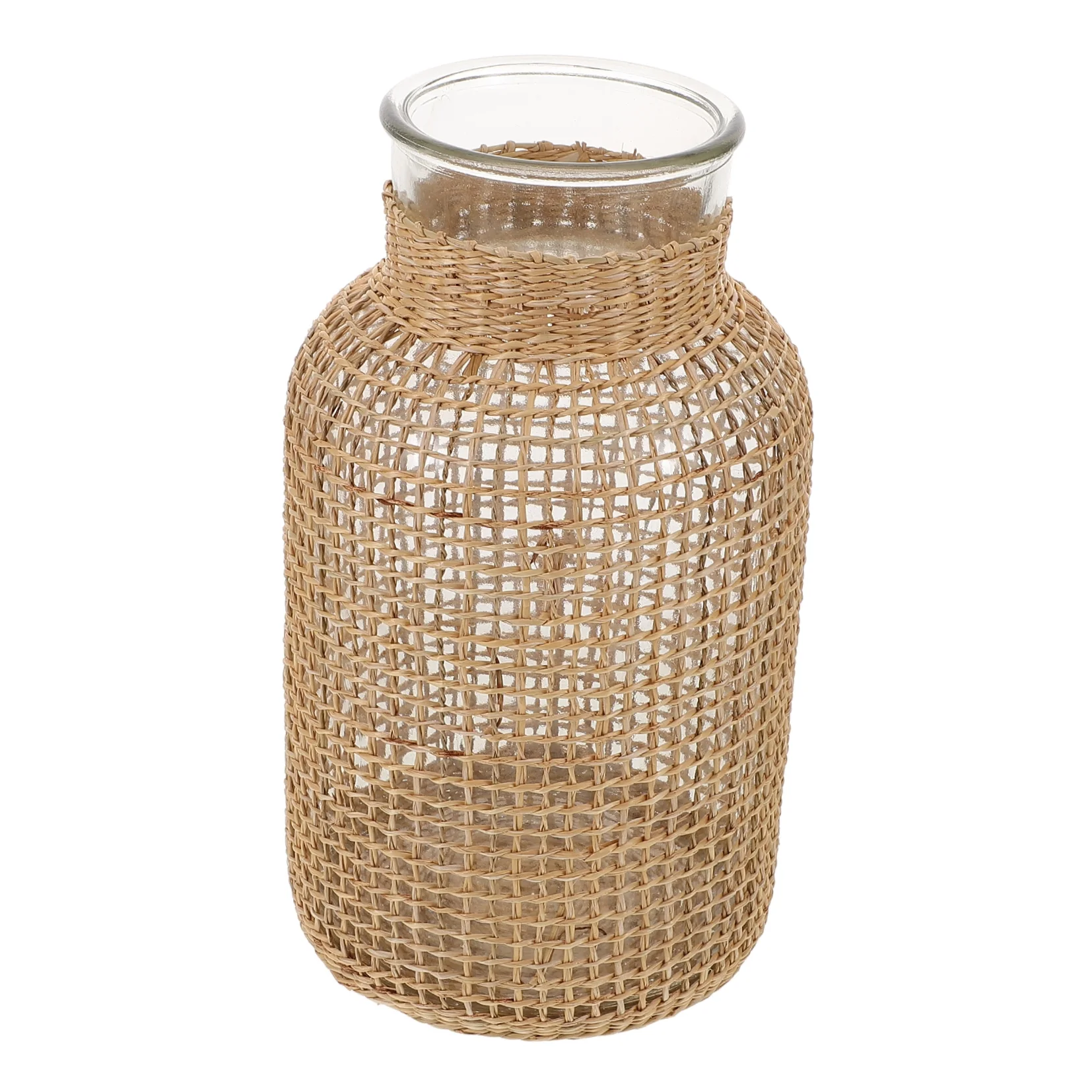 Woven Rattan Vase Glass Vase Flower Pot Vase Table Centerpiece Glass Planter