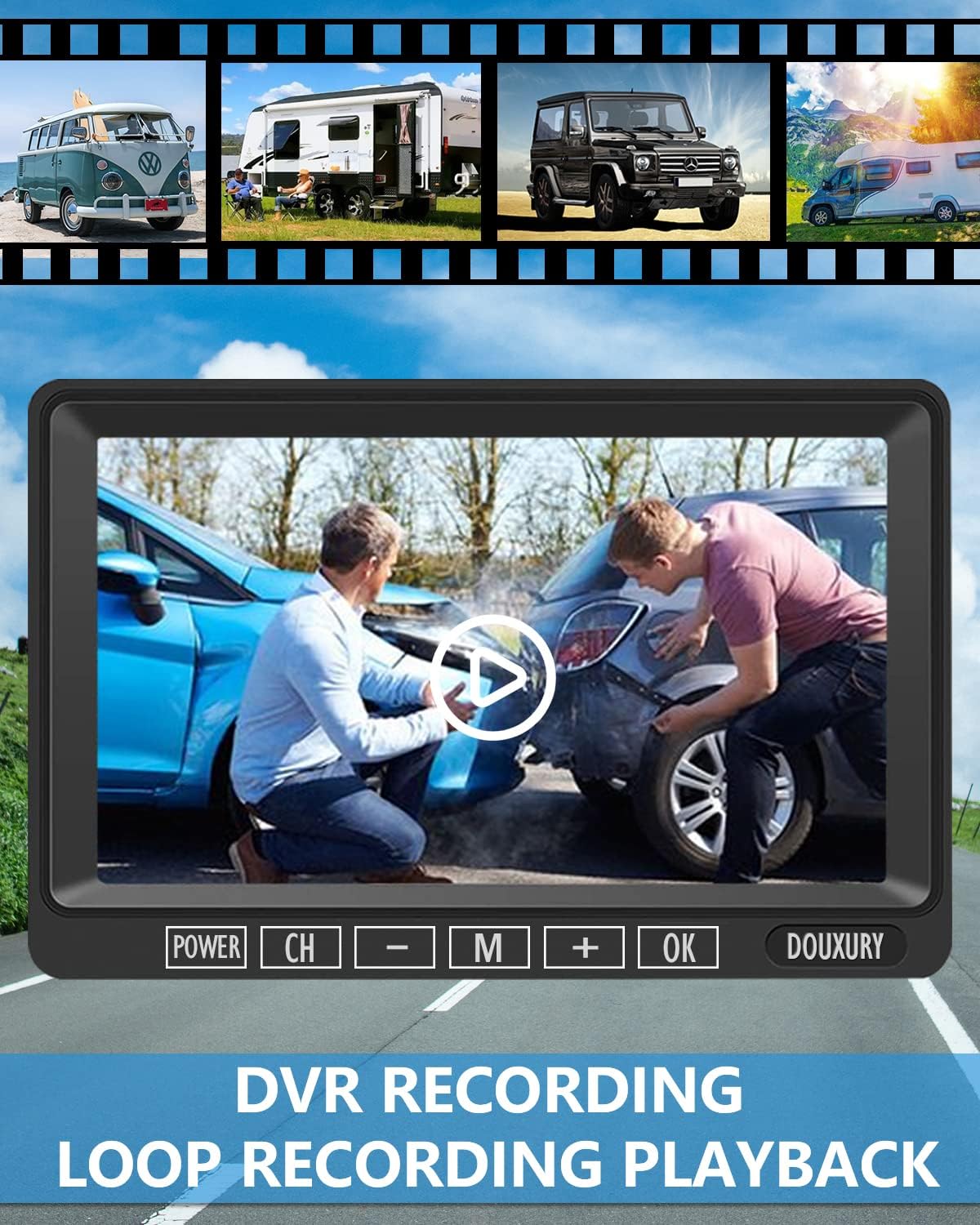 Wireless Backup Camera, DOUXURY IP69 Waterproof 170° Wide View Angle HD 1080P Backup Camera + HD LCD 7 Monitor