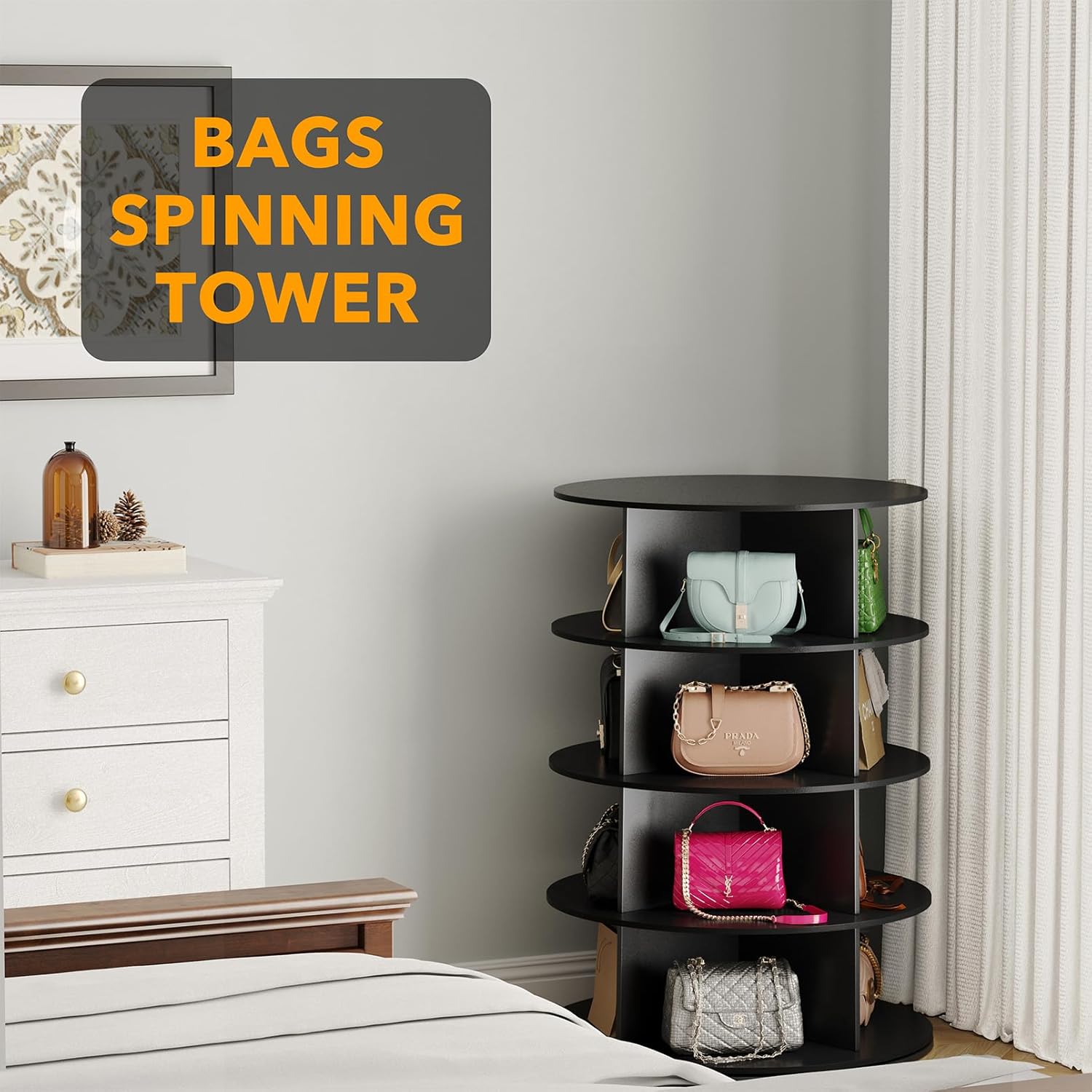 SpaceAid 4 Tier Rotating Shoe Rack Tower, Spinning Shoe Display Lazy Susan, Revolving 360 Shoe Rack Storage Round Carousel