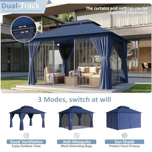 Aoxun 10'x12' Outdoor Patio Gazebo, Heavy Duty Party Tent with Wind-Resistant Ropes