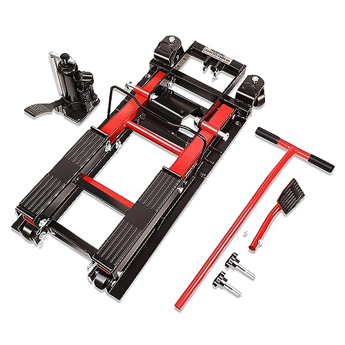 DNA MOTORING Motorcycle Lift Table 1000lbs Capacity Motorcycle Support Stand L 86.2in x W 22in Motorcycle Lift Jack Lifting Range 7.2-30.3in Black