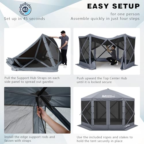 MASTERCANOPY 12x12FT Pop Up Gazebo Screen Tent - Instant Screen House with Netting, Quick Set, Outdoor Canopy Shelter with Carry Bag for Camping