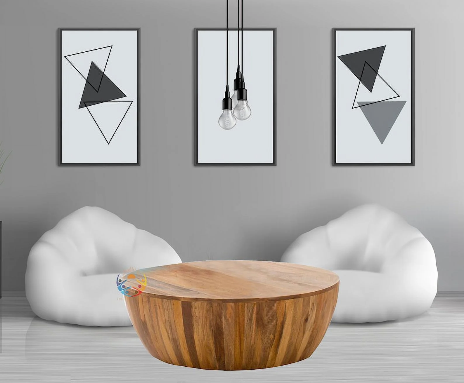 Wood Coffee Table/Drum Coffee Table/Round Handmade Coffee Table/Handcrafted Indian Minimalist Furniture/Solid Wood Center Table Living Room