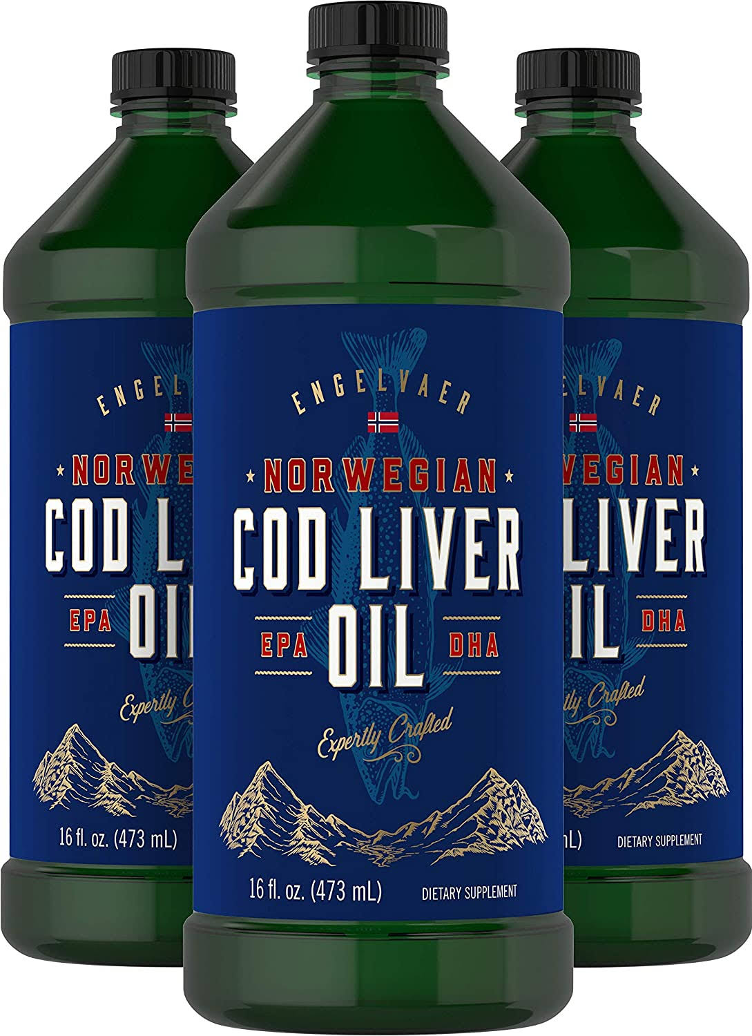 Carlyle Cod Liver Oil Norwegian 16 fl oz 3 Bottles Non-GMO, Gluten Free Liquid