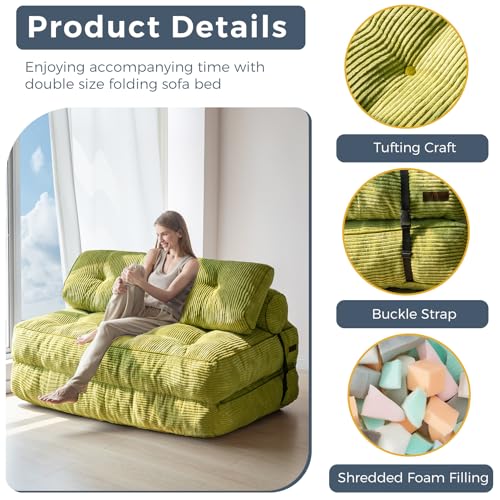 MAXYOYO Folding Sofa Bed, Convertible Sleeper Chair with Pillow Foldable Mattress with Back Support