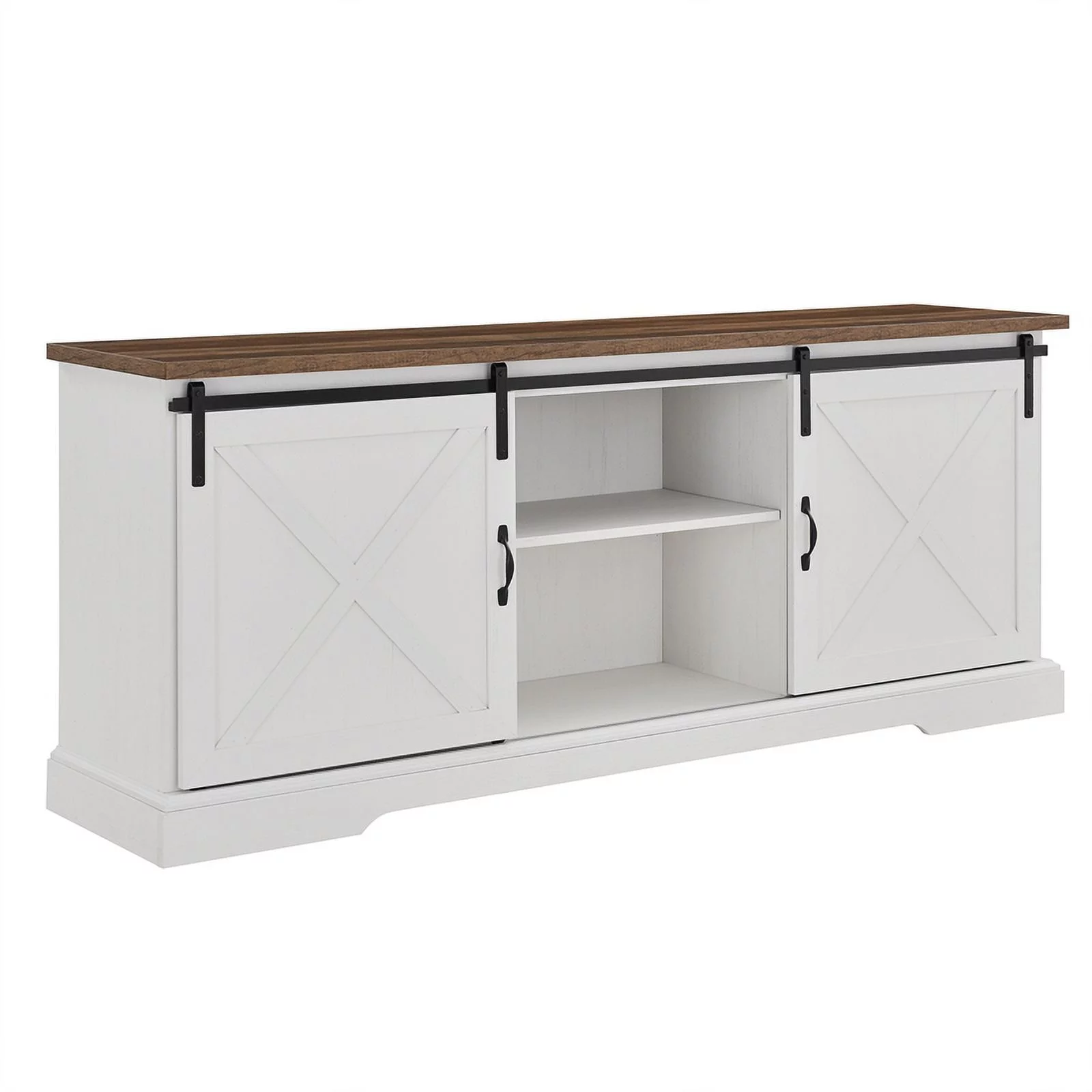 Walker Edison Sliding Barn Door 70" Farmhouse Wood TV Stand in White/Black