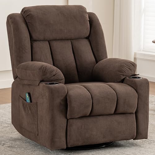 Rocker Swivel Recliner Chair for Adults, Overstuffed Large Manual Recliner Glider with Massage and Heat
