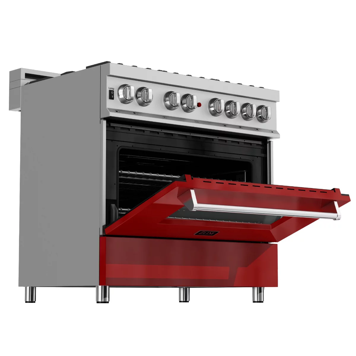 ZLINE 36 in. Professional Dual Fuel Range in Snow Stainless with Red Gloss Door (RAS-RG-36)