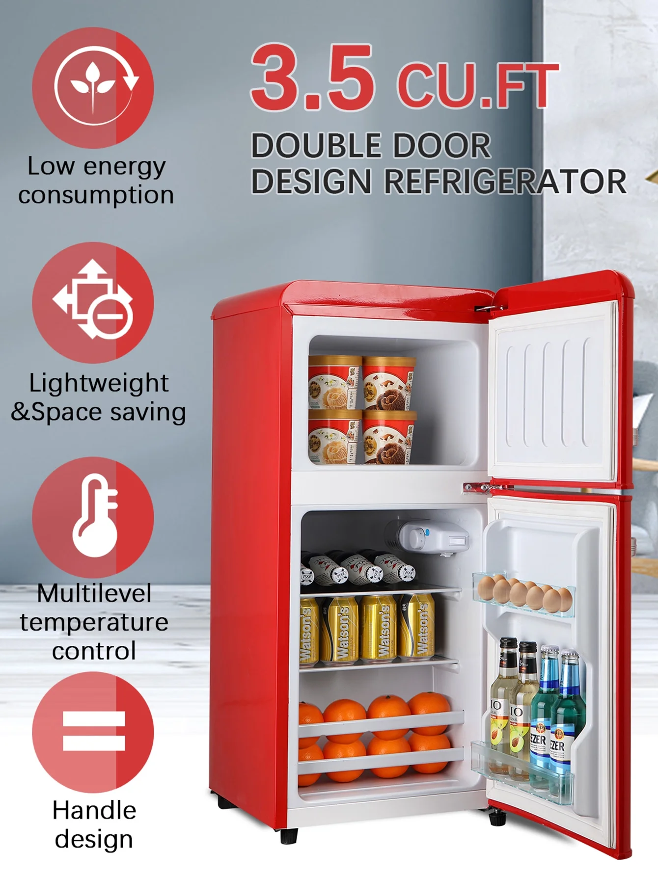 KRIB BLING 3.5 Cu.ft Mini Fridge with 7 Level Thermostat, Compact Refrigerator with Freezer on Top, Ideal for Dorm, Office, Black