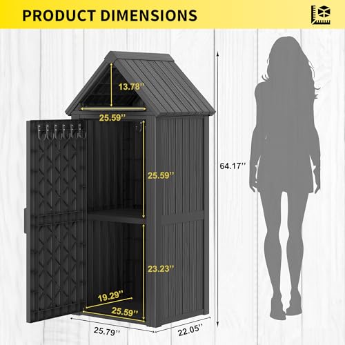 Outdoor Resin Storage Shed, Upgrade Durable Storage Cabinet with Removable Shelves and Lock Ring, Reinforced Floor