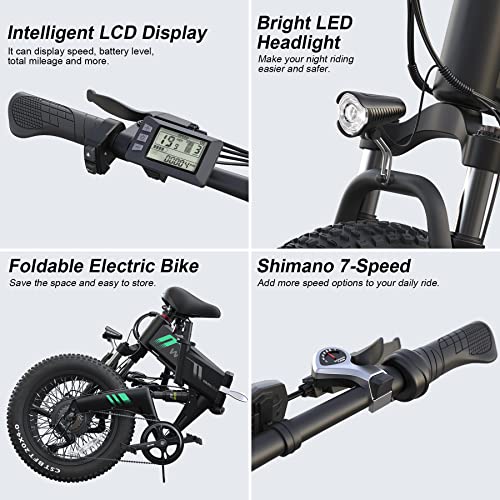 Wooken Electric Bike, 20''X4.0 Fat Tire Electric Bike for Adults,500W(Peak 750W) Foldable Electric Bike with 48V 10Ah Battery,Professional 7 Speed