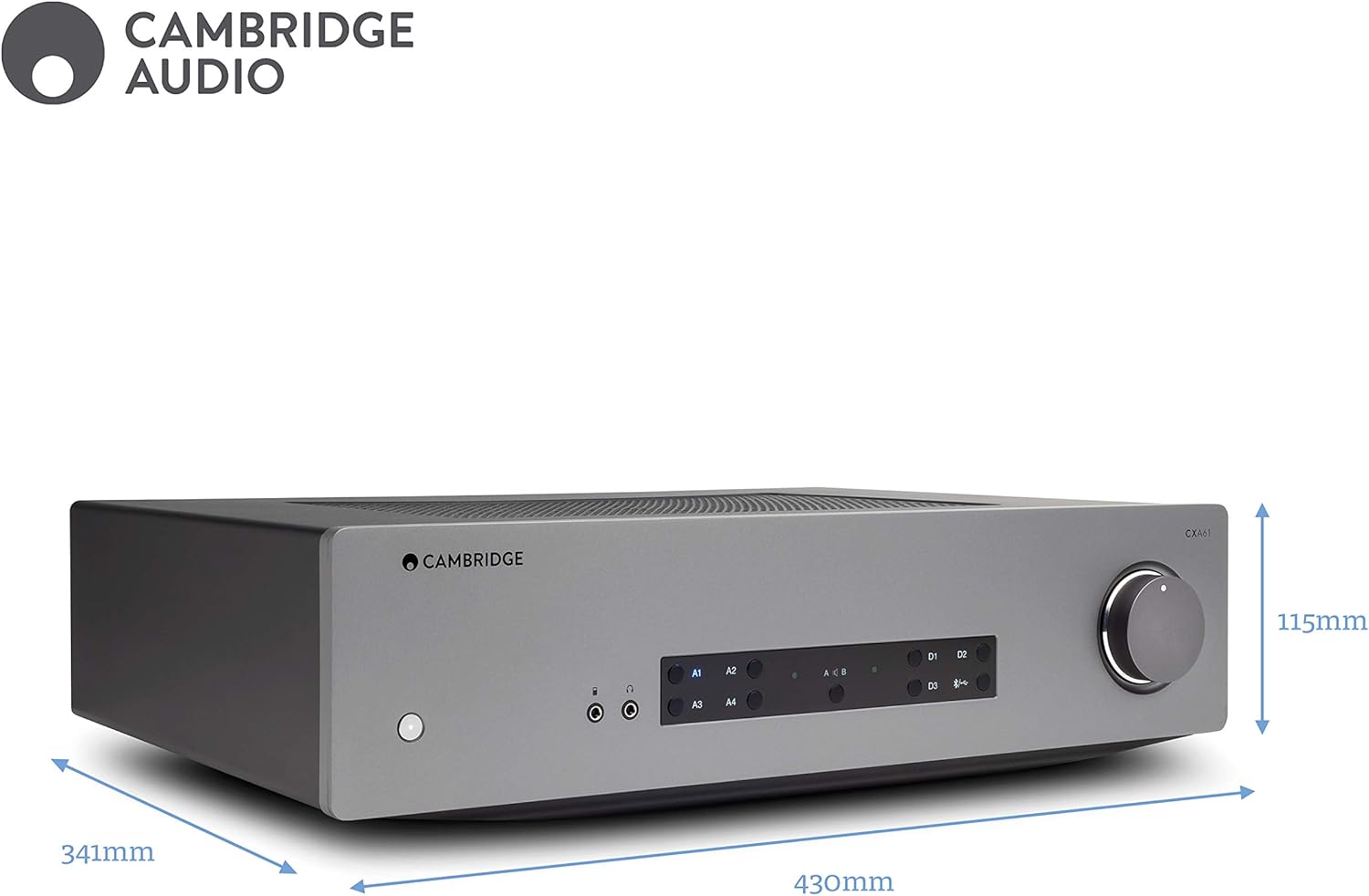 Cambridge Audio CXA61 Stereo Two-Channel Amplifier with Bluetooth and Built-in DAC - 60 Watts Per Channel (Lunar Grey)