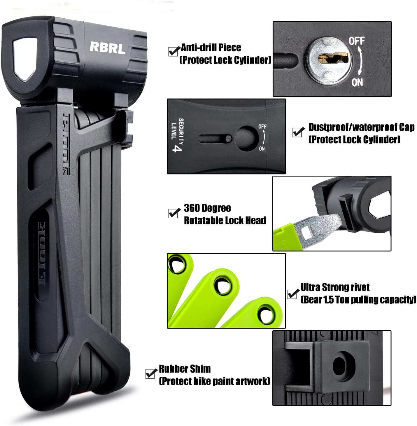 RBRL Compact Folding Bike Lock - Bike Locks Heavy Duty Anti Theft- High Security Bicycle Lock