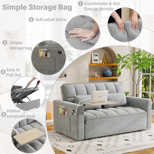 WIIS' IDEA Convertible Sofa Bed,3 in 1 Velvet Sleeper Sofa Pull-Out Bed