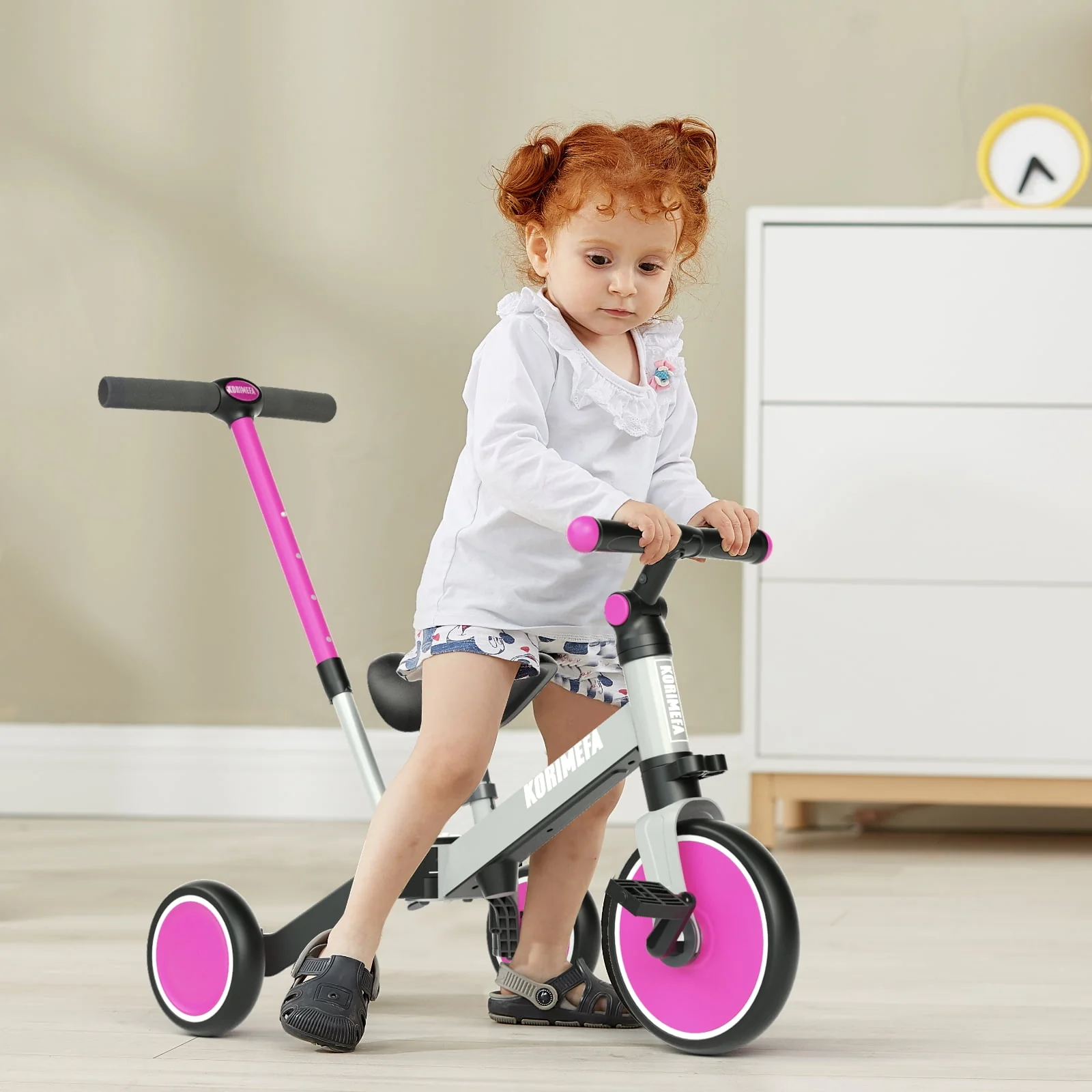 KORIMEFA Toddler Bike with Push Handle,Tricycles for 1 to 3 Years Old, Toddler Tricycle with Push Handle for Boy Girl, Baby Bike Balance Bike