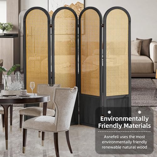 Room Divider 4 Panel, Folding Privacy Screen, Foldable Wood Divider Room Dec, Rattan Room Divider, Portable Partition Screen