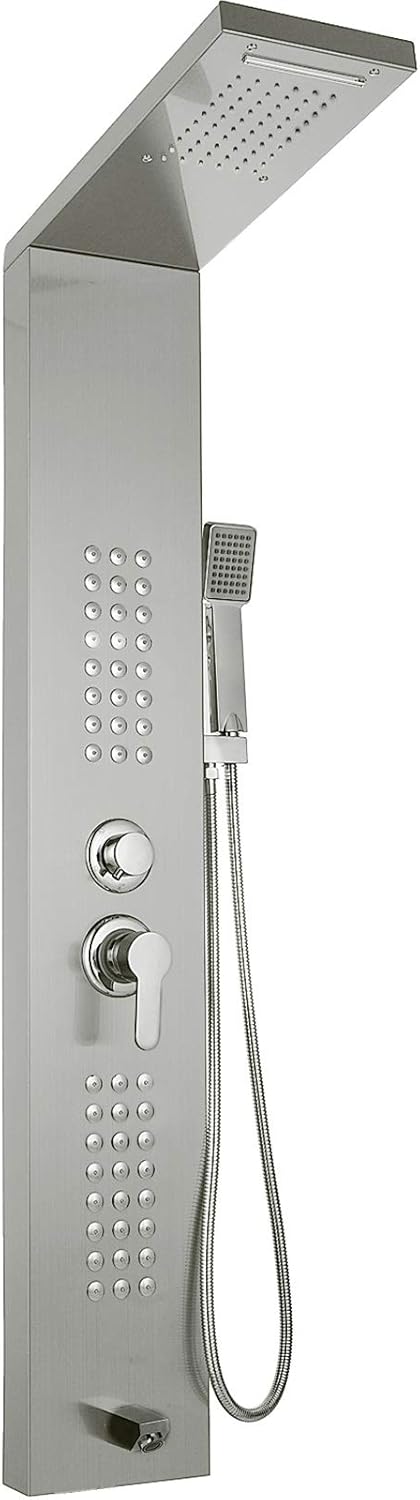 Happybuy 5 in1 Shower Panel Tower System Stainless Steel Multi-Function Shower Panel with Spout Rainfall Waterfall Massage Jets Tub Spout Hand Shower