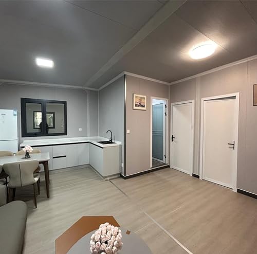 Portable Prefabricated Tiny House 20X20ft, Mobile Expandable House, Outdoor Storage, Modern Study Steel Storage House with Restroom, Kitchen, Cabinet