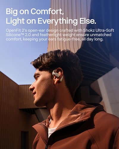 SHOKZ New OpenFit 2 Open-Ear Headphones, True Wireless Bluetooth Earphones with Microphone, Earhook Earbuds with 48 Hours of Playtime, Fast Charging
